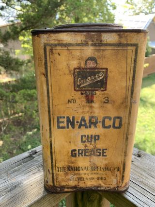 Rare Vintage En - Ar - Co Cup Grease Square Metal Oil Can Gas Station Sign 3