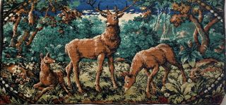 Vintage Antique Stag Deer Wall Table Cover Plush Velvet Tapestry 19.  5×38 "