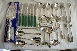Bundle Of 27 Vintage Silver Plated Cutlery Items.  Butter Knives,  Spoons Etc.