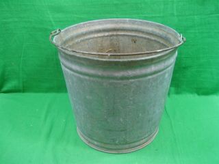 Vintage Primitive Patina Large Galvanized Tin Metal Bucket & Handle 11.  5 " Round