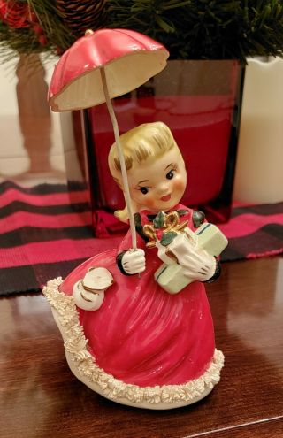 Rare Vintage Napco Christmas Shopper Girl With Umbrella Ax1694b Complete