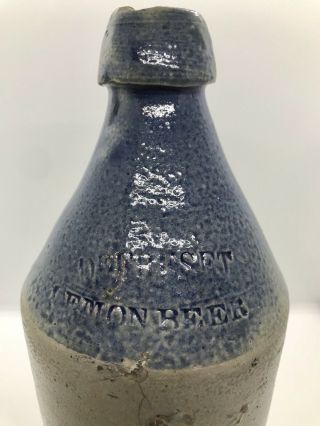 Rare 1850’s Albany Ny Defreset Lemon Beer Blue Top Stoneware Bottle
