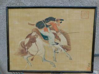 Antique Chinese Hand Painted Man On A Horse Signed And Stamped