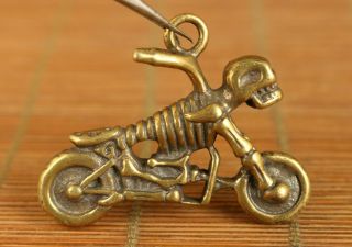 Asian Old Copper Hand Carving Skull Motorcycle Statue Figue Netsuke Pendant Gift