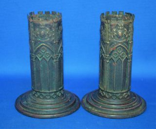 A Rare Antique Gothic Spill Vases,  Bronzed Brass Victorian,  Days Patent