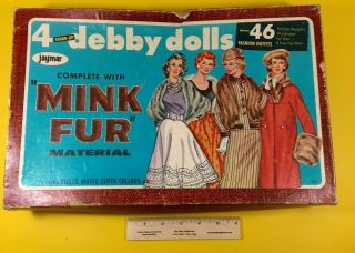 Vintage 1950’s Set Of 4 Debby Paper Dolls Mink Fur W Case And Clothes