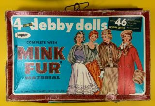 Vintage 1950’s Set of 4 Debby Paper Dolls Mink Fur w Case and Clothes 2