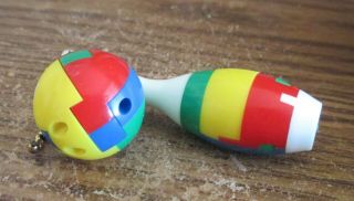 Vintage Plastic Keychain Puzzle Bowling Pin & Ball From Japan Rare