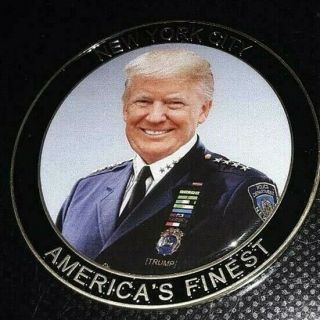 Rare Nypd President Trump In A Nypd Uniform Challenge Coin