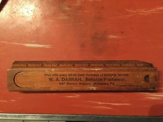 Vintage Wooden Ruler Pencil Box Wa Darrah Monessen,  Pa School Shoes Advertising