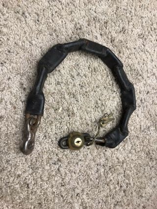 Antique Junkunc Bros Bike Brass Chain Lock W/ 2 Keys Vintage Bicycle Gear