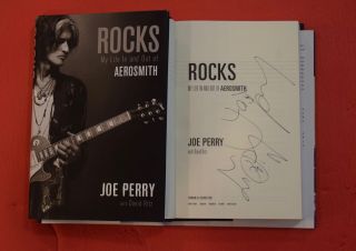 Joe Perry Signed Autographed Rocks Book With Rare Aerosmith Wings Sketch B