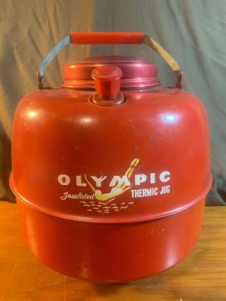 Vintage Rare Red Olympic Insulated Thermic Cooler Jug Thermos Hot Cold