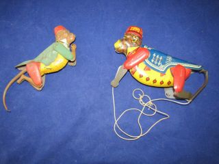 2 Antique Vtg Climbing Monkey Tin Litho Toys Marx Zippo (rw)