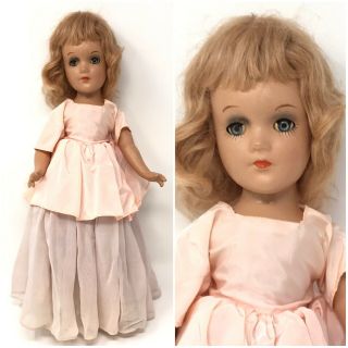 14” Vintage Composition Mary Hoyer Doll W/mohair Wig,  Pink Gown