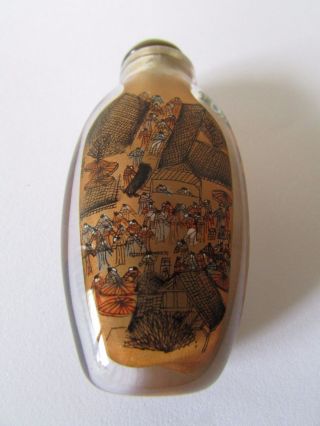 Miniature Glass Chinese Scent / Snuff Bottle - Painted Oriental Landscape Scene