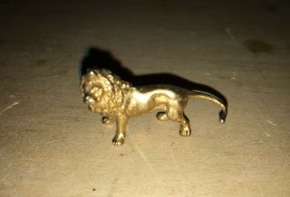 Vintage Dollhouse Or Miniature Gold Plated Very Small Painted Metal Lion