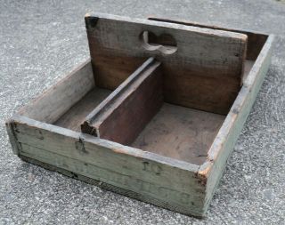Vtg Antique Primitive Old Paint Dovetailed Wood Carrying Tote Tray Nail Tool Box