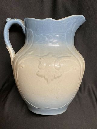 Antique Blue & White Stoneware 10” Tall Pitcher