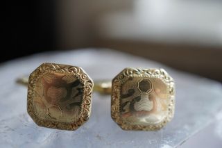 Antique Talon Grip Trade Mark Hwk Co.  Double Sided Etched Cufflinks