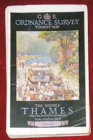 Ordnance Survey 1 " :1 Mile Linen Backed Tourist Map Of The Middle Thames - 1937
