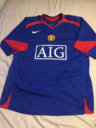 Vintage Rare Nike Manchester United Away Shirt 2005 06 Size L Ronaldo Aig Blue