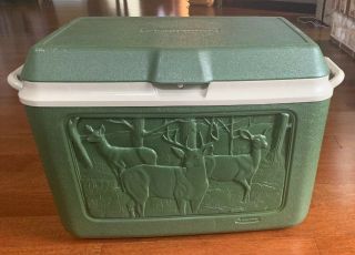 Rare Vintage 1992 Green Rubbermaid Cooler With Deer Scene