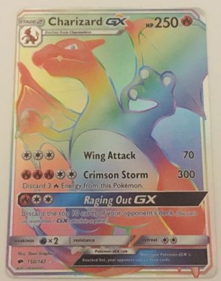 Rainbow Rare Charizard Gx 150/147 Burning Shadows Pokemon Card 