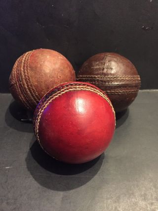 Antique Cricket Ball Set Of 3 Cricket Collectibles Game Leather Balls “red”