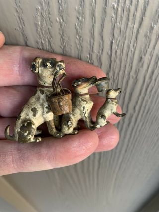 Antique Cast Iron Set Of (3) Dogs Mini Size 2.  375” Adorable