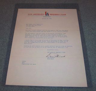 Los Angeles Don Stewart Signed Autographed Letter 1954 Vintage Rare