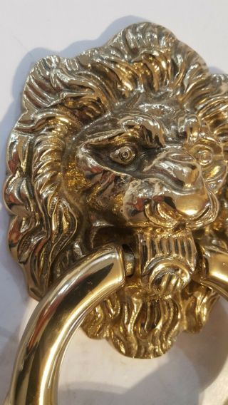 Vintage Heavy shiney cast Brass Large Lion Head Door Knocker 6 1/2 