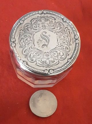 Antique R.  Blackinton Sterling Silver Cover 2 " Diameter Glass Dresser Jar - Mono
