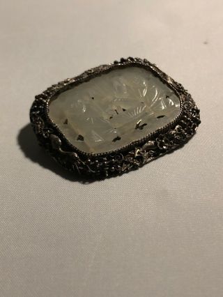 Chinese Jade Or Serpentine Brooch With Metal Fittings 3
