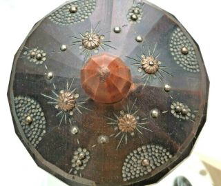 Antique Hand Turned Fruit Wood Round Box with Brass Inserts 2