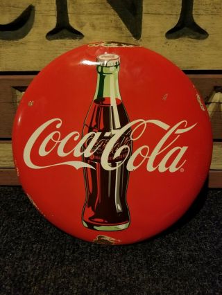Vintage Old Coca Cola Coke Button Metal Soda Sign Pepsi Advertising Rare