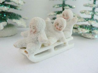 Antique Hertwig Bisque Germany 3 Snow Baby Children On Sled