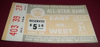 Rare 1967 American Football League East Vs West All Star Game Ticket Stub Wow Qq