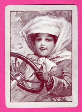 1 Single Swap Playing Card Auto Girl Wide Antique Lady Driving Car Old Vintage