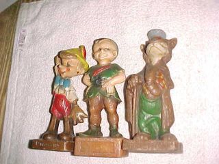Syroco Wood Disney Figures - 1940s - Pinocchio Robin Hood Honest John