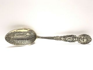 Sterling Silver Souvenir Spoon Indian Chief Spokane Falls Washington 5”