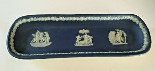 Wedgwood Jasperware Rare Dark Blue Dip 8.  5 X 3 " Long Grecian Tray C1900