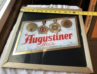 Rare Vintage Augustiner Beer Sign - Large Framed Glass Ohio Brewery Bar Ad 14 "