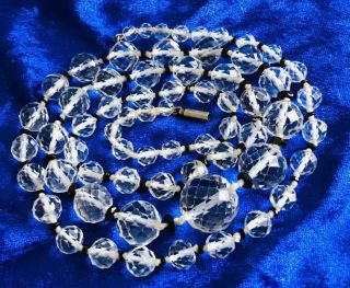 Elegant Antique Art Deco Glass Pearl & Crystal Roundelles Necklace Silver Clasp