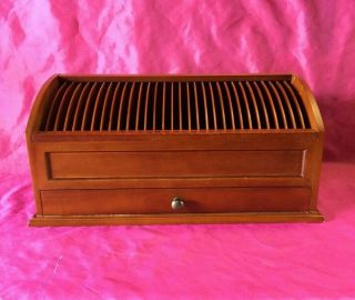 Vintage Solid Wood 31 Cd Organizer Storage Rack With Drawer -