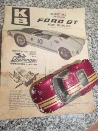 Rare Vintage K&b 1/24 Ford Gt Slot Car W/ Driver,  Frame,  Paperwork
