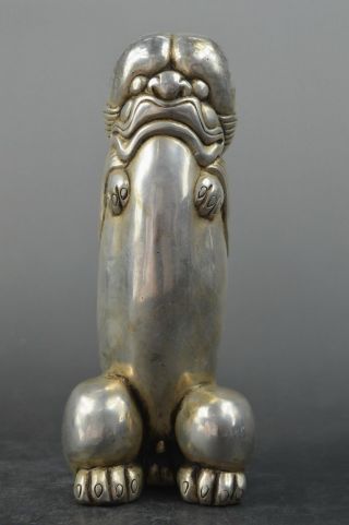 Chinese Tibet Silver Hand Carved Lucky Guard Foo Dogs Lion Statues