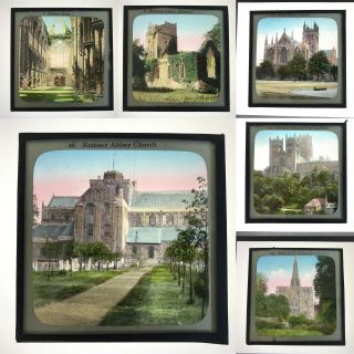 Box Of 6 X Colour Antique / Vintage Magic Lantern Slides All English Cathedrals