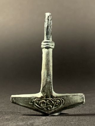 Rare Large Viking Norse Bronze Amulet Hammer Of Thor The God Poss Gilded C.  800ad