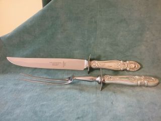 2 Pc Hunt Sterling Silver Handle Roast Carving Fork & Knife Serving Set